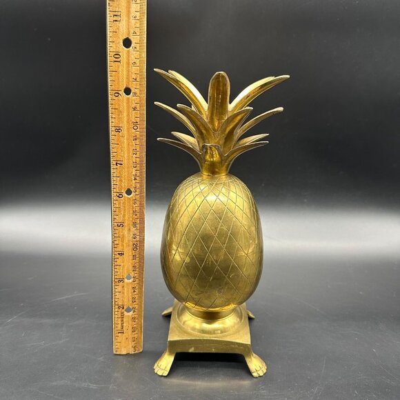 Vintage Brass Pineapple Candlestick Holder Statue Paw Feet Tropical Fruit Decor - Picture 8 of 14